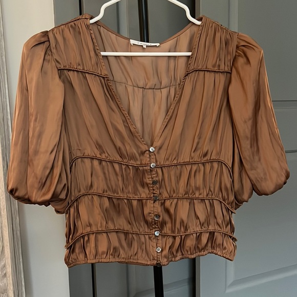 Frame Denim Tops - Frame Button Brown Shoulder Pad Blouse